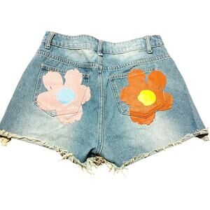 Shein Mod Size 29 Distressed Jean Shorts Painted Floral Flower Cotton Zipper
